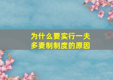 为什么要实行一夫多妻制制度的原因