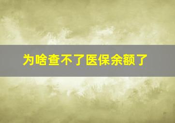 为啥查不了医保余额了