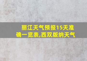 丽江天气预报15天准确一览表,西双版纳天气