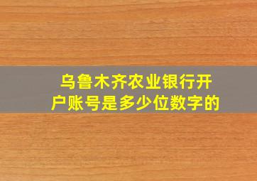 乌鲁木齐农业银行开户账号是多少位数字的