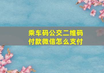 乘车码公交二维码付款微信怎么支付