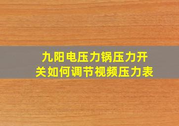 九阳电压力锅压力开关如何调节视频压力表