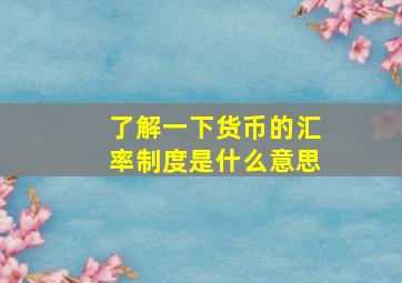 了解一下货币的汇率制度是什么意思