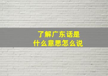 了解广东话是什么意思怎么说