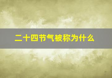 二十四节气被称为什么