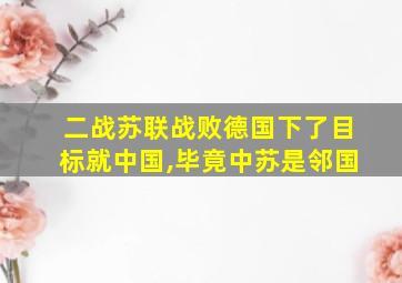 二战苏联战败德国下了目标就中国,毕竟中苏是邻国