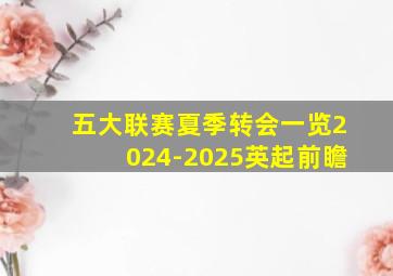 五大联赛夏季转会一览2024-2025英起前瞻