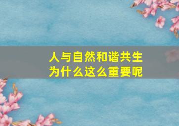 人与自然和谐共生为什么这么重要呢