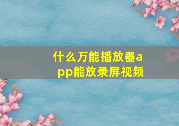 什么万能播放器app能放录屏视频