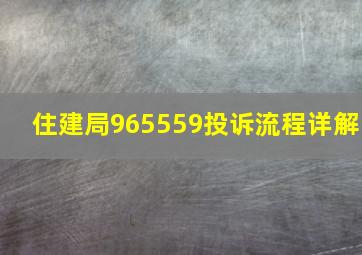 住建局965559投诉流程详解