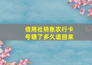 信用社转账农行卡号错了多久退回来