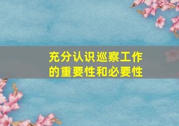 充分认识巡察工作的重要性和必要性