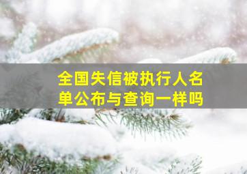 全国失信被执行人名单公布与查询一样吗