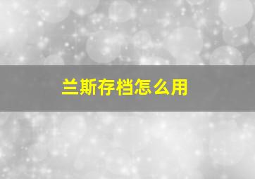 兰斯存档怎么用