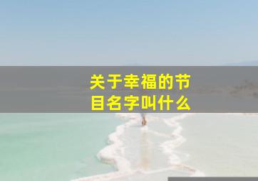 关于幸福的节目名字叫什么