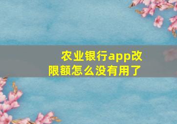 农业银行app改限额怎么没有用了