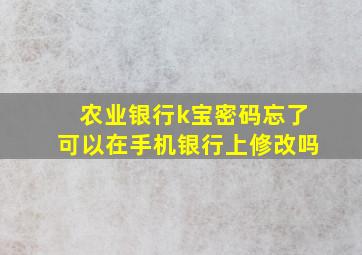 农业银行k宝密码忘了可以在手机银行上修改吗