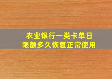 农业银行一类卡单日限额多久恢复正常使用