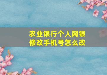 农业银行个人网银修改手机号怎么改