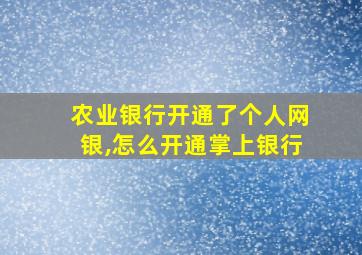 农业银行开通了个人网银,怎么开通掌上银行