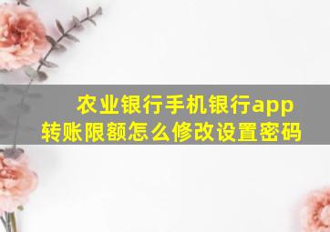 农业银行手机银行app转账限额怎么修改设置密码