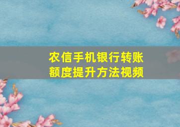 农信手机银行转账额度提升方法视频