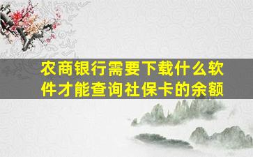 农商银行需要下载什么软件才能查询社保卡的余额