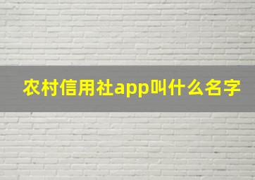 农村信用社app叫什么名字