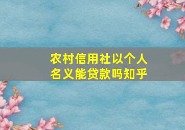 农村信用社以个人名义能贷款吗知乎