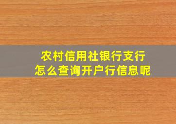 农村信用社银行支行怎么查询开户行信息呢