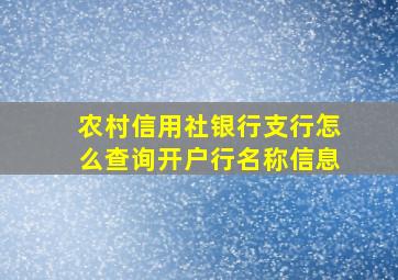 农村信用社银行支行怎么查询开户行名称信息