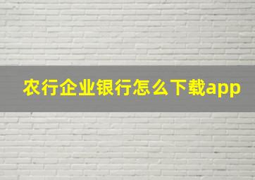 农行企业银行怎么下载app