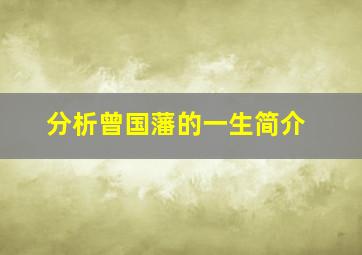 分析曾国藩的一生简介