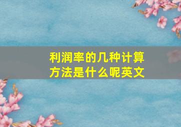 利润率的几种计算方法是什么呢英文