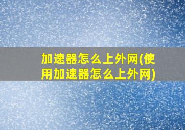 加速器怎么上外网(使用加速器怎么上外网)