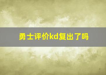 勇士评价kd复出了吗