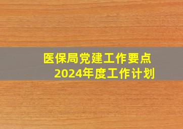 医保局党建工作要点2024年度工作计划