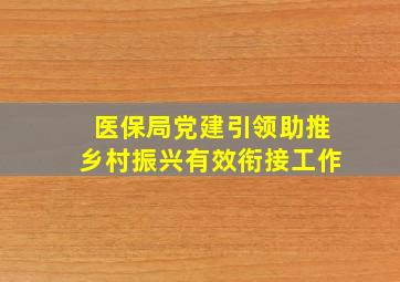 医保局党建引领助推乡村振兴有效衔接工作