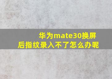 华为mate30换屏后指纹录入不了怎么办呢