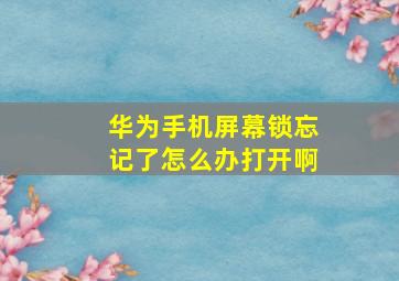 华为手机屏幕锁忘记了怎么办打开啊