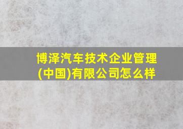 博泽汽车技术企业管理(中国)有限公司怎么样