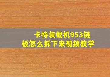 卡特装载机953链板怎么拆下来视频教学