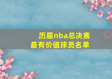 历届nba总决赛最有价值球员名单