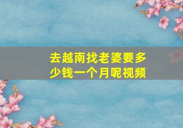 去越南找老婆要多少钱一个月呢视频