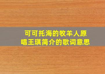 可可托海的牧羊人原唱王琪简介的歌词意思