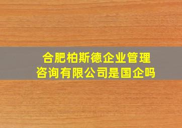 合肥柏斯德企业管理咨询有限公司是国企吗