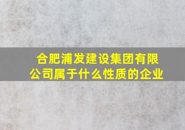 合肥浦发建设集团有限公司属于什么性质的企业