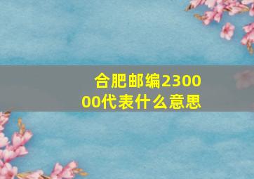 合肥邮编230000代表什么意思