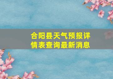 合阳县天气预报详情表查询最新消息