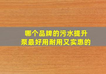 哪个品牌的污水提升泵最好用耐用又实惠的